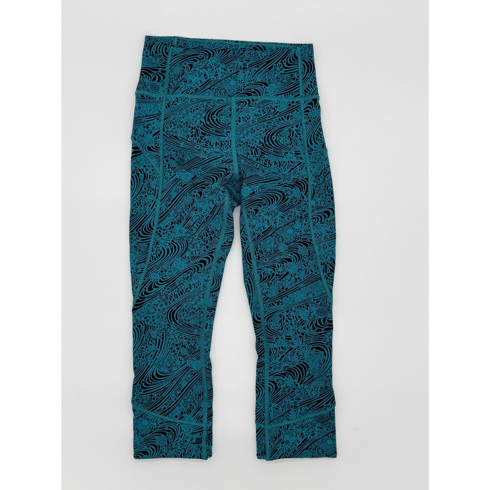 Lululemon All The Right Places Crop II Teal Black‎ Floral Wave Leggings 4